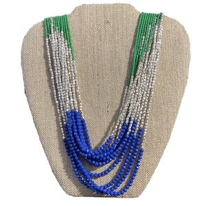 Talbots Silver Green Blue Multi Strand Beaded Necklace